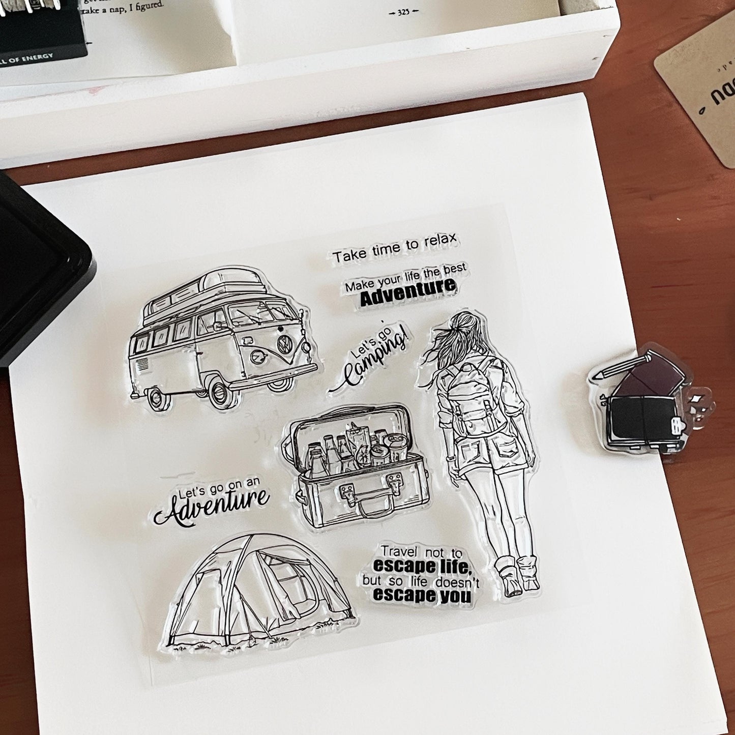 Camping Traveling Girl Clear Stamp | Travel Lover Transparent Rubber Stamps | Bullet Journal Planner Accessories Craft Scrapbooking Supplies