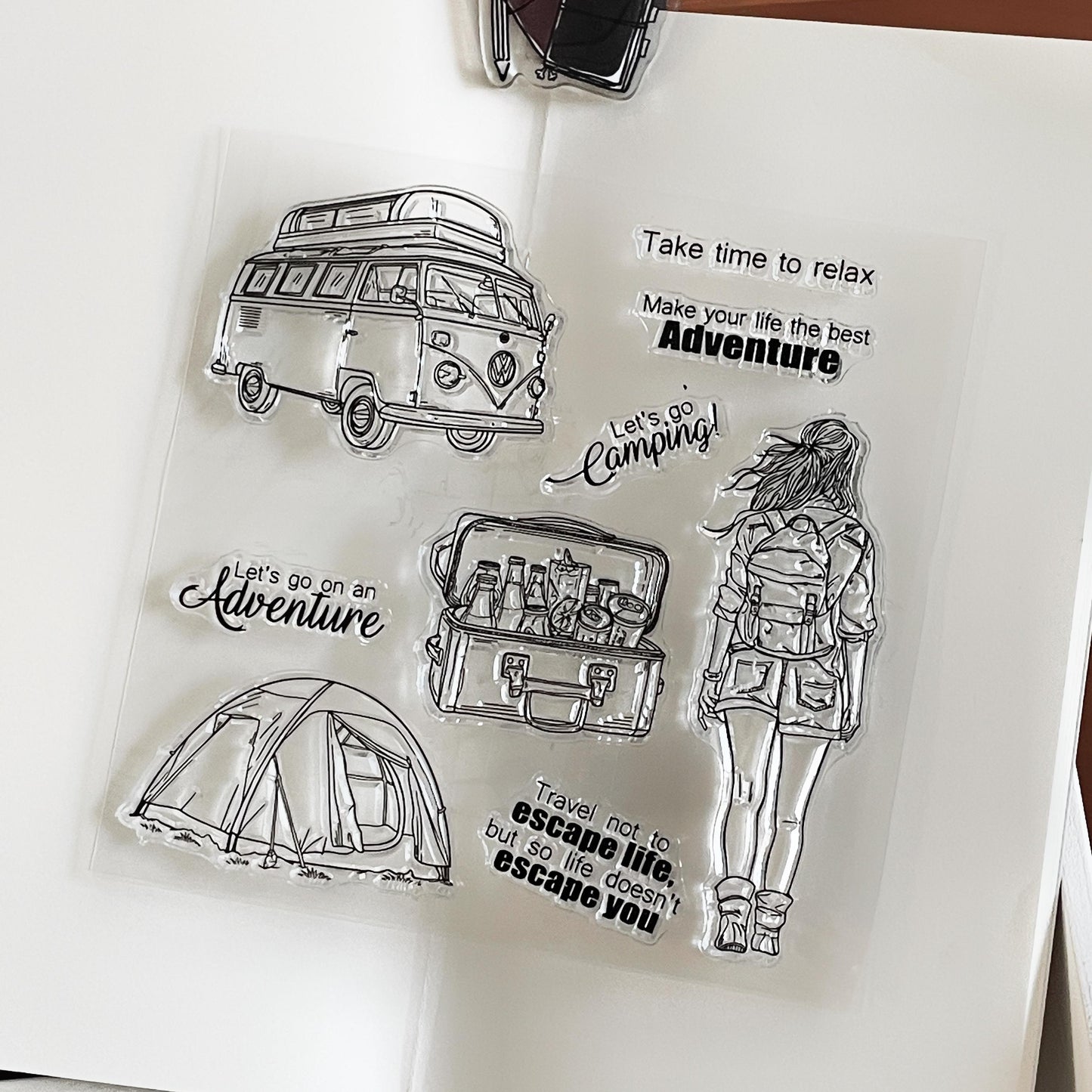Camping Traveling Girl Clear Stamp | Travel Lover Transparent Rubber Stamps | Bullet Journal Planner Accessories Craft Scrapbooking Supplies