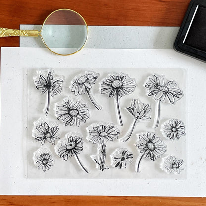 Daisy Flower Clear Silicone Stamp | Flora Bloom Transparent Rubber Stamps | Bullet Journal Planner Accessories Supplies Card Making