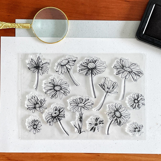 Daisy Flower Clear Silicone Stamp | Flora Bloom Transparent Rubber Stamps | Bullet Journal Planner Accessories Supplies Card Making