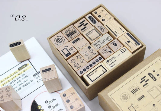 Basic Daily Calendar Plan Rubber Stamp | Functional Wooden Stamp Set | Scrapbooking Junk Journal Planner Stamp
