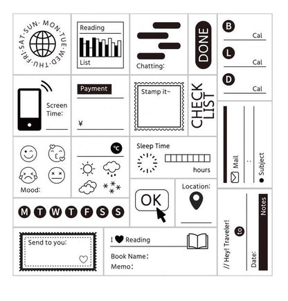 Basic Daily Calendar Plan Rubber Stamp | Functional Wooden Stamp Set | Scrapbooking Junk Journal Planner Stamp