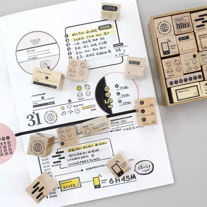 Basic Daily Calendar Plan Rubber Stamp | Functional Wooden Stamp Set | Scrapbooking Junk Journal Planner Stamp