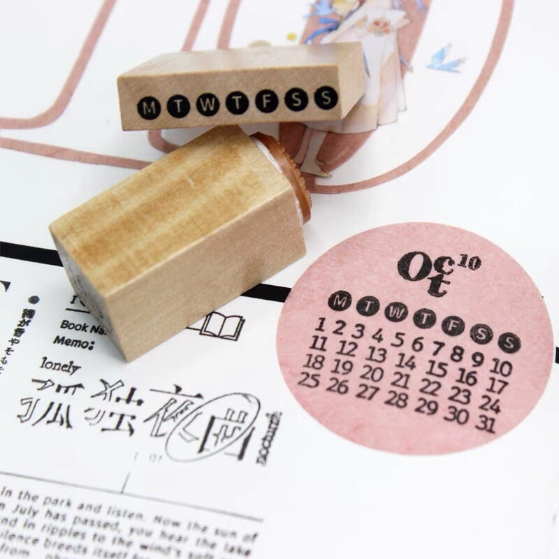 Basic Daily Calendar Plan Rubber Stamp | Functional Wooden Stamp Set | Scrapbooking Junk Journal Planner Stamp