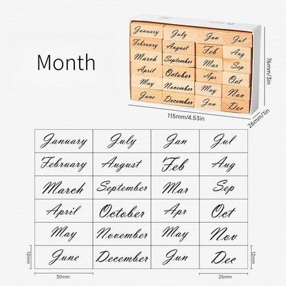 Month Week Number Weather Daily Plan Mood Rubber Stamp | Retro Wooden Stamp Set | Scrapbooking Journal Collage Planner Stamp Supplies