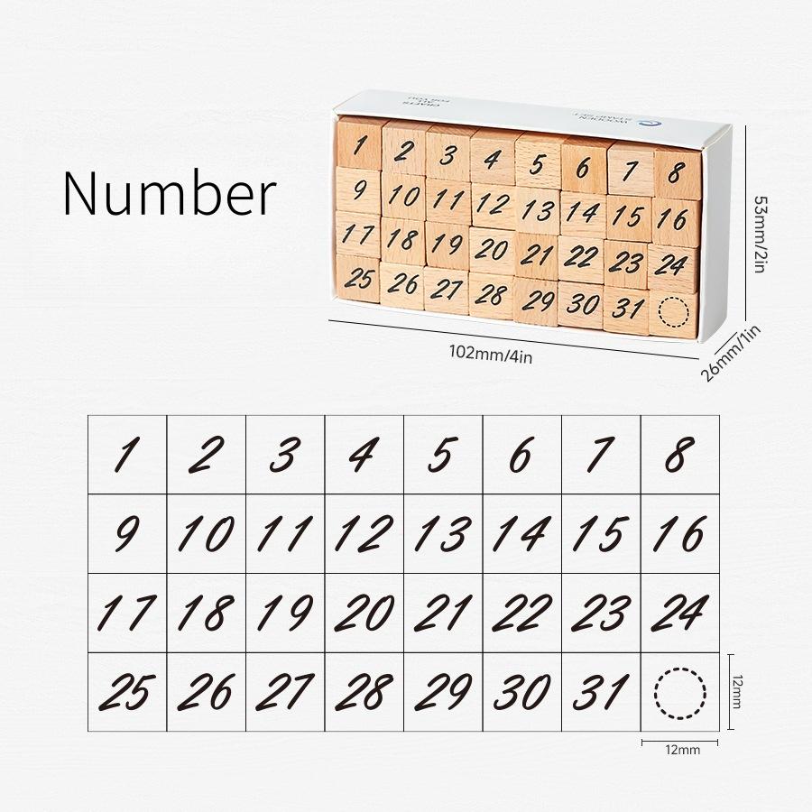 Month Week Number Weather Daily Plan Mood Rubber Stamp | Retro Wooden Stamp Set | Scrapbooking Journal Collage Planner Stamp Supplies