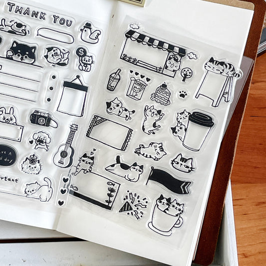 Cute Kitten Cat Clear Stamp | Daily Plan Memo Transparent Rubber Stamp Set | Planner Bullet Journal Journaling Supply TN Accessories