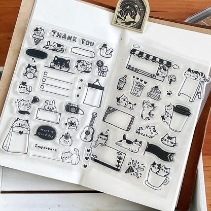 Cute Kitten Cat Clear Stamp | Daily Plan Memo Transparent Rubber Stamp Set | Planner Bullet Journal Journaling Supply TN Accessories