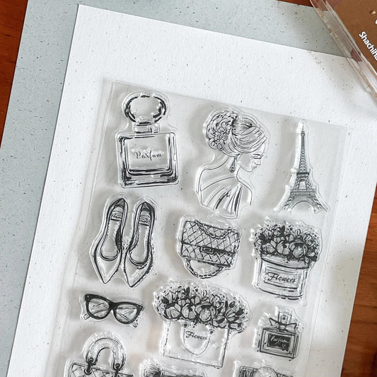 Fashion Girl Silicone Stamp | Paris Perfume Bag Cosmetics Transparent Rubber Stamps | Bullet Journal Planner Accessories Supplies