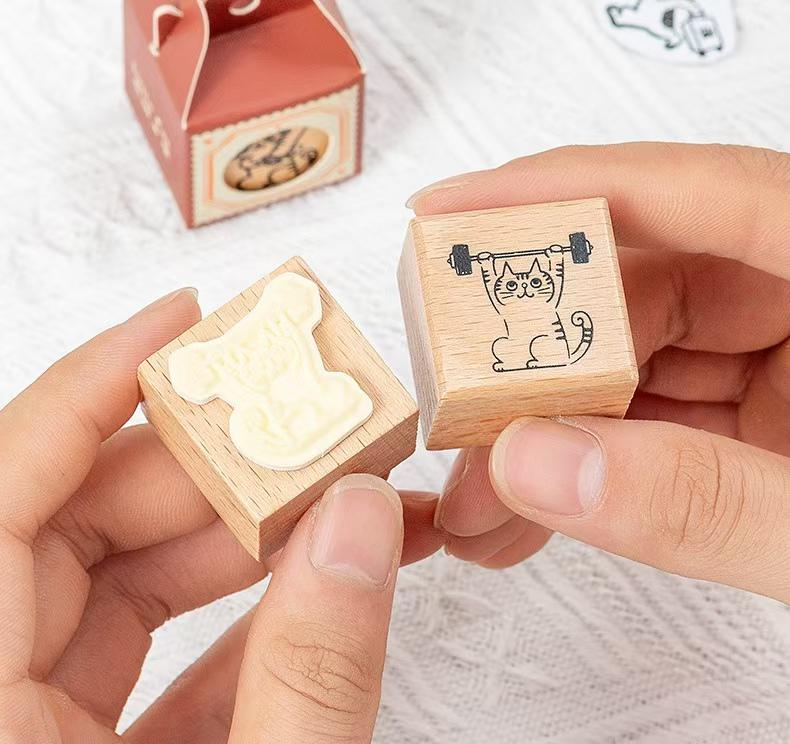 Cute Cat Daily Plan Wood Rubber Stamp | Reading Exercise Travel | Junk Journal Scrapbooking Planner Accessories Bullet Journal Supplies