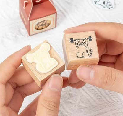 Cute Cat Daily Plan Wood Rubber Stamp | Reading Exercise Travel | Junk Journal Scrapbooking Planner Accessories Bullet Journal Supplies
