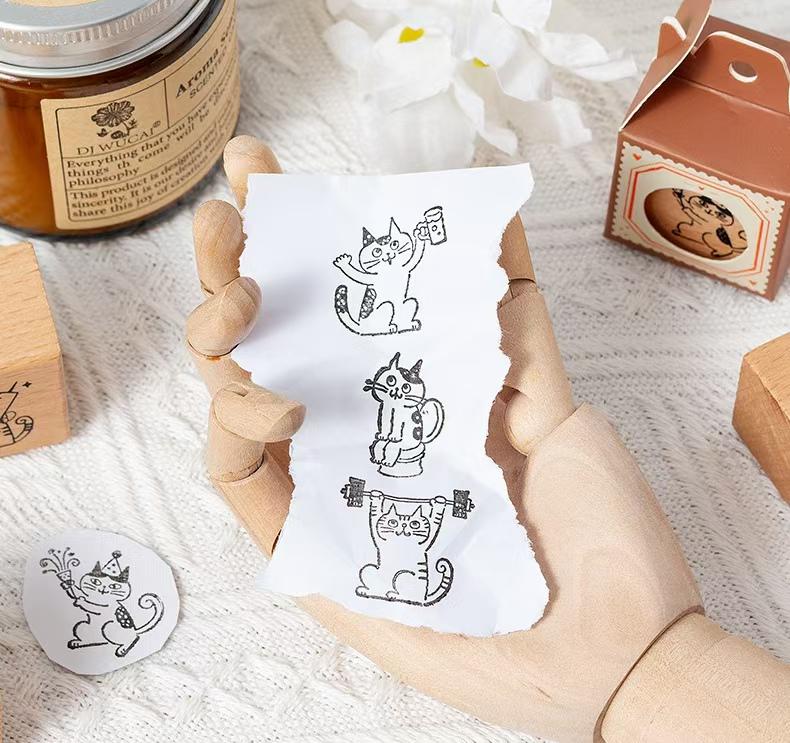 Cute Cat Daily Plan Wood Rubber Stamp | Reading Exercise Travel | Junk Journal Scrapbooking Planner Accessories Bullet Journal Supplies