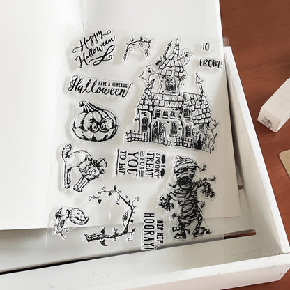 Halloween Journal Clear Stamp | Pumpkin Ghost Transparent Rubber Stamps| Card Making Scrapbooking Stamping Supplies