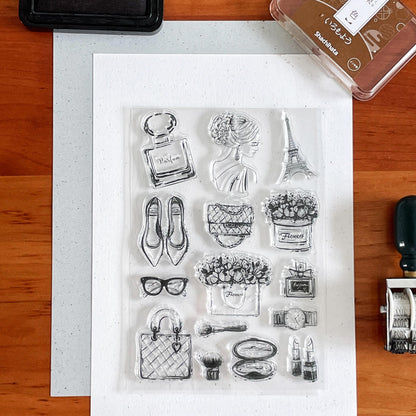 Fashion Girl Silicone Stamp | Paris Perfume Bag Cosmetics Transparent Rubber Stamps | Bullet Journal Planner Accessories Supplies