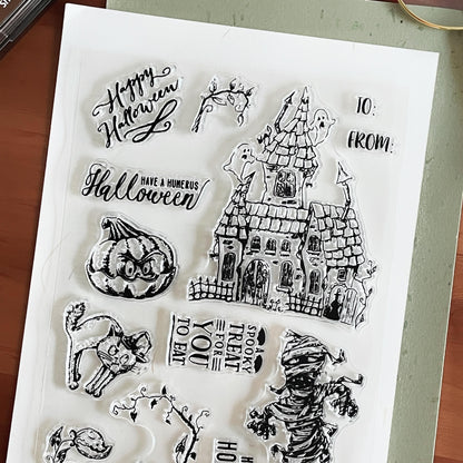 Halloween Journal Clear Stamp | Pumpkin Ghost Transparent Rubber Stamps| Card Making Scrapbooking Stamping Supplies