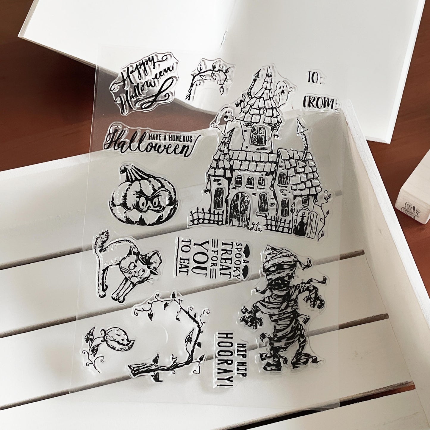 Halloween Journal Clear Stamp | Pumpkin Ghost Transparent Rubber Stamps| Card Making Scrapbooking Stamping Supplies