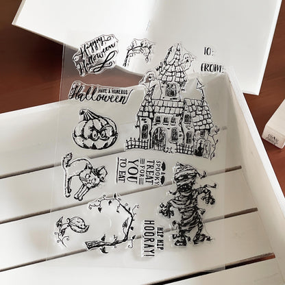 Halloween Journal Clear Stamp | Pumpkin Ghost Transparent Rubber Stamps| Card Making Scrapbooking Stamping Supplies