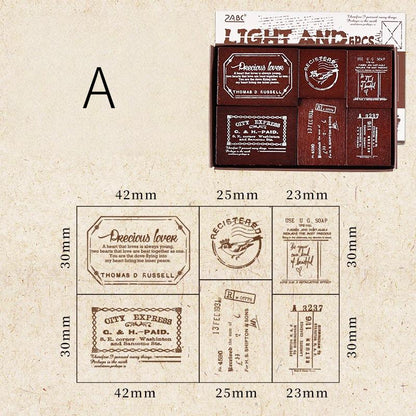 Retro Wooden Rubber Stamp Set | Vintage Flower Fireworks Label | Stamps for Planner Journal Scrapbooking Collage Supplies