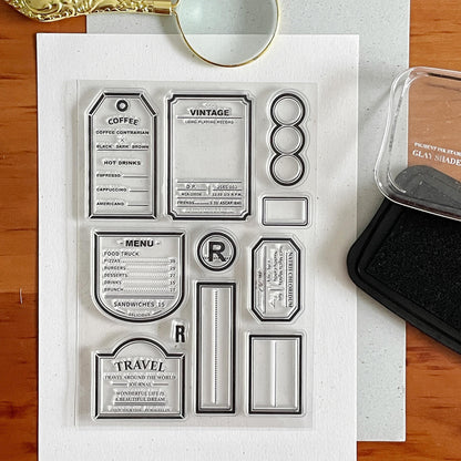 Retro Label Clear Stamp | Tag Transparent Rubber Stamps | Bullet Journal Planner Accessories