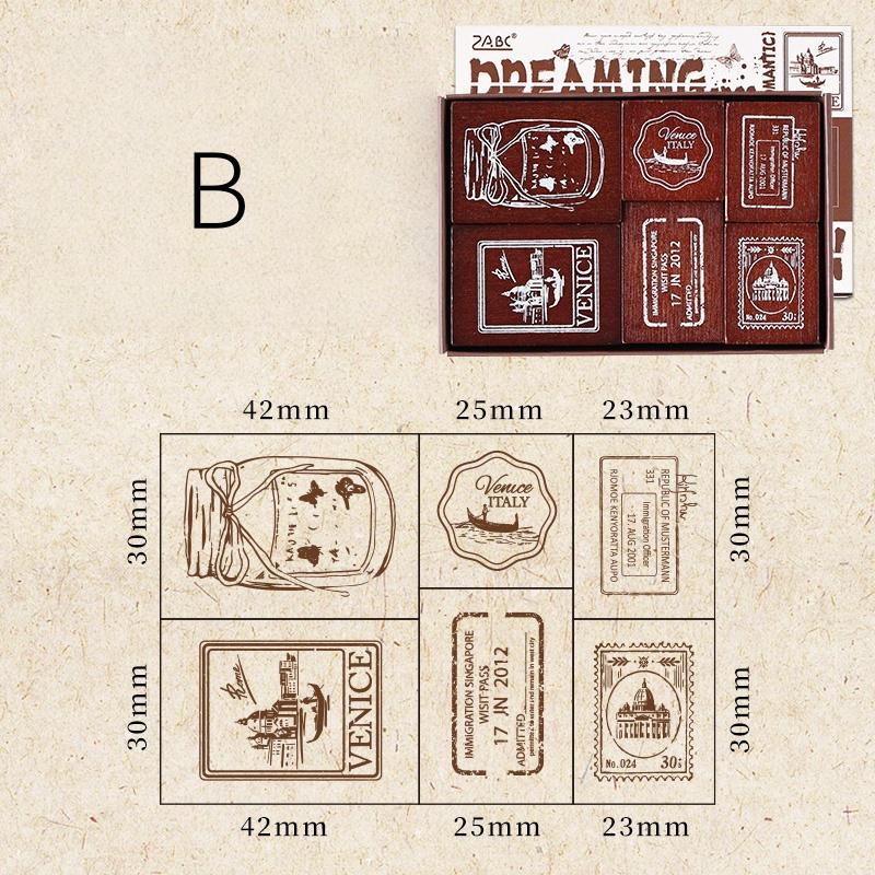 Retro Wooden Rubber Stamp Set | Vintage Flower Fireworks Label | Stamps for Planner Journal Scrapbooking Collage Supplies