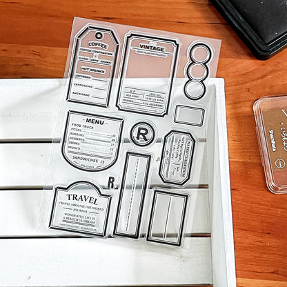 Retro Label Clear Stamp | Tag Transparent Rubber Stamps | Bullet Journal Planner Accessories