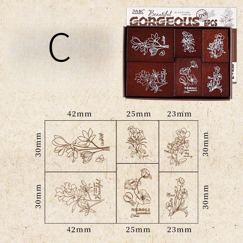 Retro Wooden Rubber Stamp Set | Vintage Flower Fireworks Label | Stamps for Planner Journal Scrapbooking Collage Supplies
