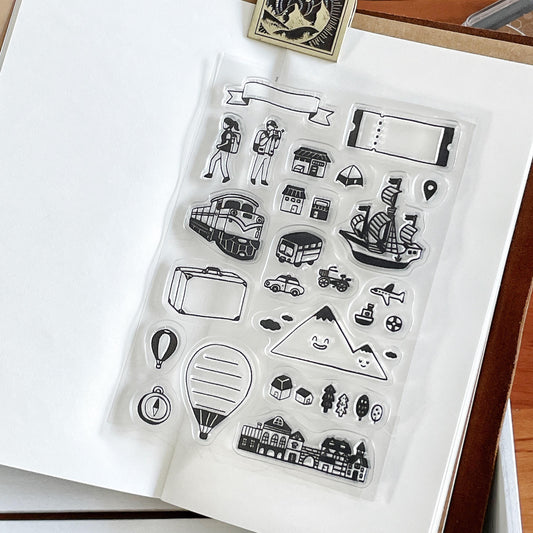 Travel Clear Stamp | Transportation Transparent Rubber Stamps | Bullet Journal Planner Traveler's Notebook Accessories Card Making