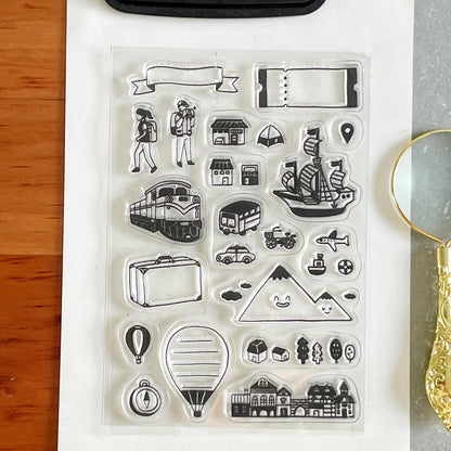 Travel Clear Stamp | Transportation Transparent Rubber Stamps | Bullet Journal Planner Traveler's Notebook Accessories Card Making