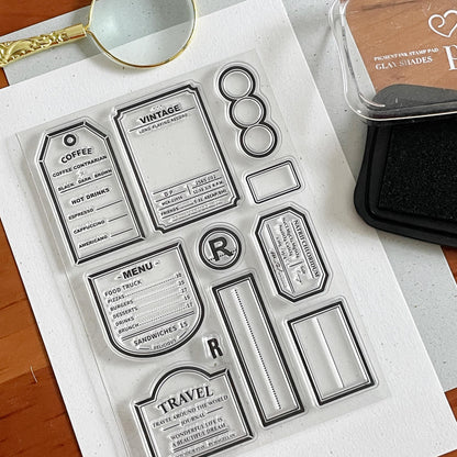 Retro Label Clear Stamp | Tag Transparent Rubber Stamps | Bullet Journal Planner Accessories