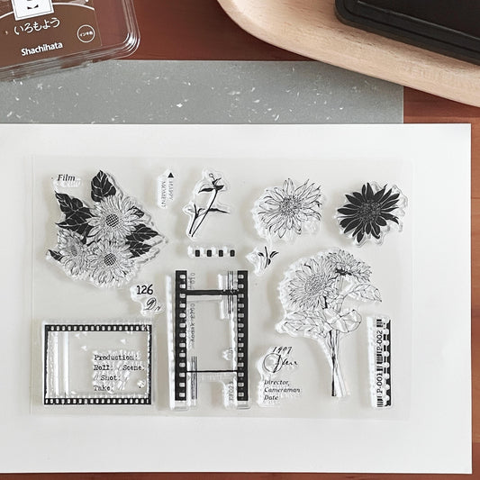 Sunflower Film Journal Clear Stamp | Nature Floral Bloom Decorative Transparent Rubber Stamps | Bullet Journal Planner Accessories Supplies