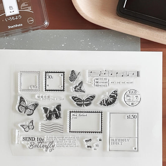 Butterfly Postmark Journal Clear Stamp | Vintage Postage Decorative Transparent Rubber Stamps | Bullet Journal Planner Accessories Supplies