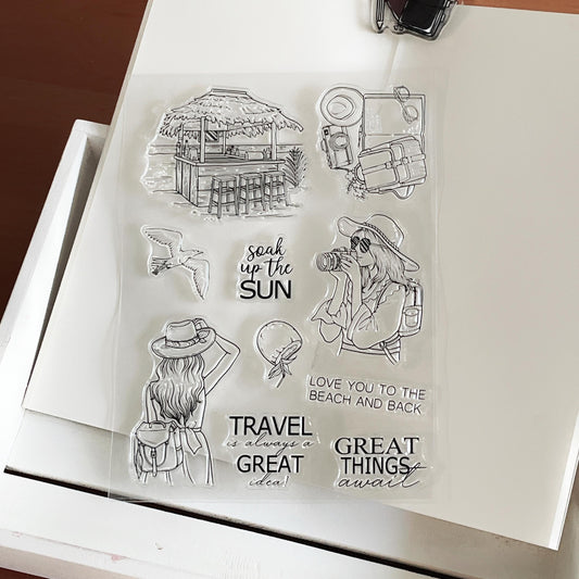 Traveling Girl Clear Stamp | Travel Lover Transparent Rubber Stamps | Bullet Journal Planner Accessories Craft Scrapbooking Supplies