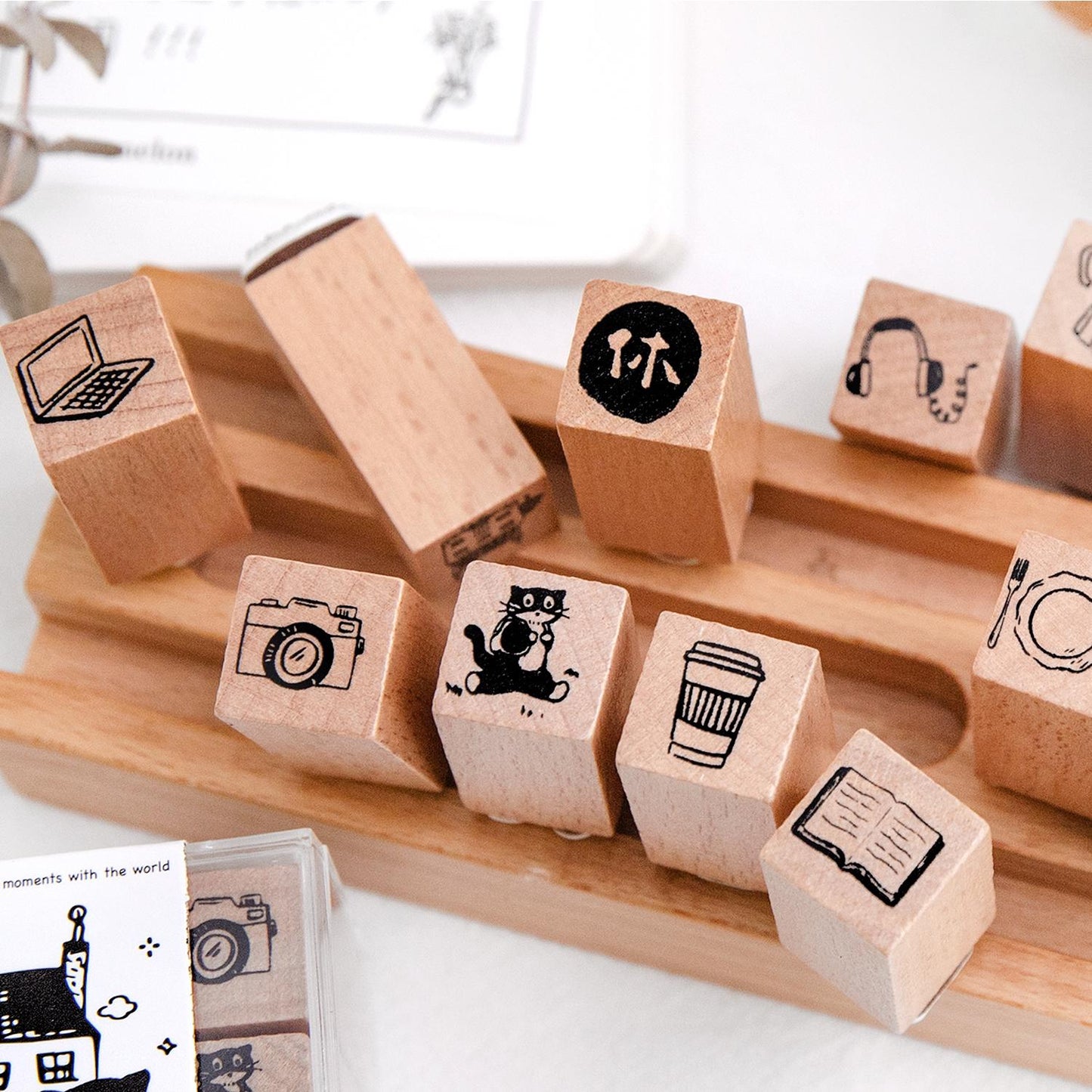 9pcs Cute Coffee Daily Life Record Rubber Stamp | Handdrawn Stick Figure Wooden Stamp Set | Daily Plan Schedule Planner Bullet Journal Stamp
