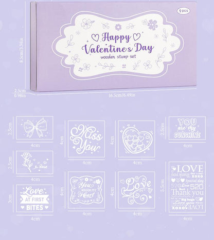 Valentine's Day Rubber Stamp Set | Love Rose Heart Wooden Stamp Set | Valentine Wedding Gif t Wrapping | Gift for Her