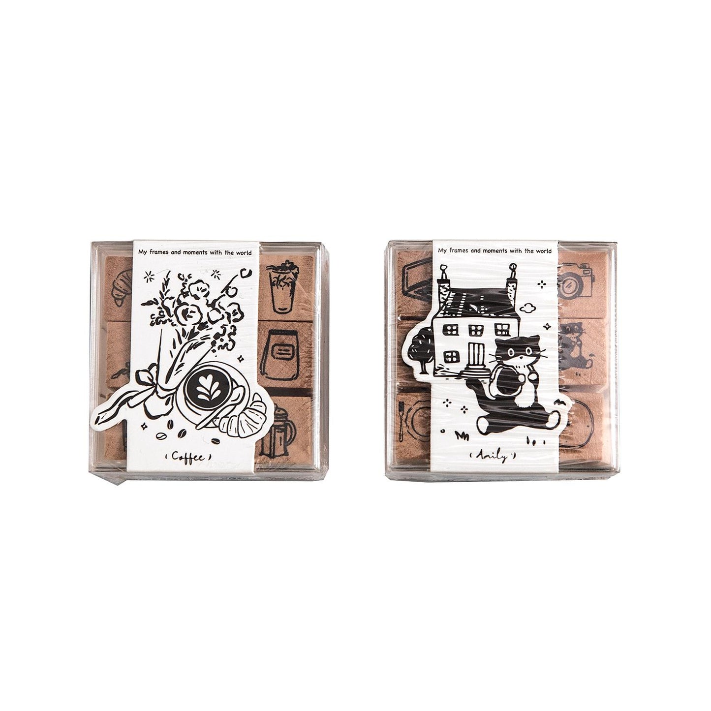 9pcs Cute Coffee Daily Life Record Rubber Stamp | Handdrawn Stick Figure Wooden Stamp Set | Daily Plan Schedule Planner Bullet Journal Stamp