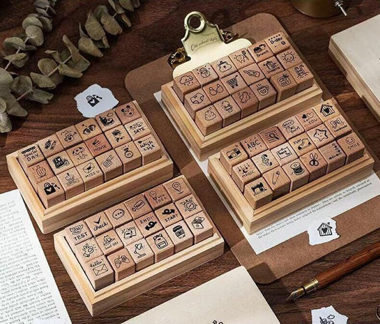18pcs Cute Mini Icon Daily Life Rubber Stamp | Wooden Stamp Set | Weather Study Health Appointment Daily Plan Planner  Bullet Journal Stamp