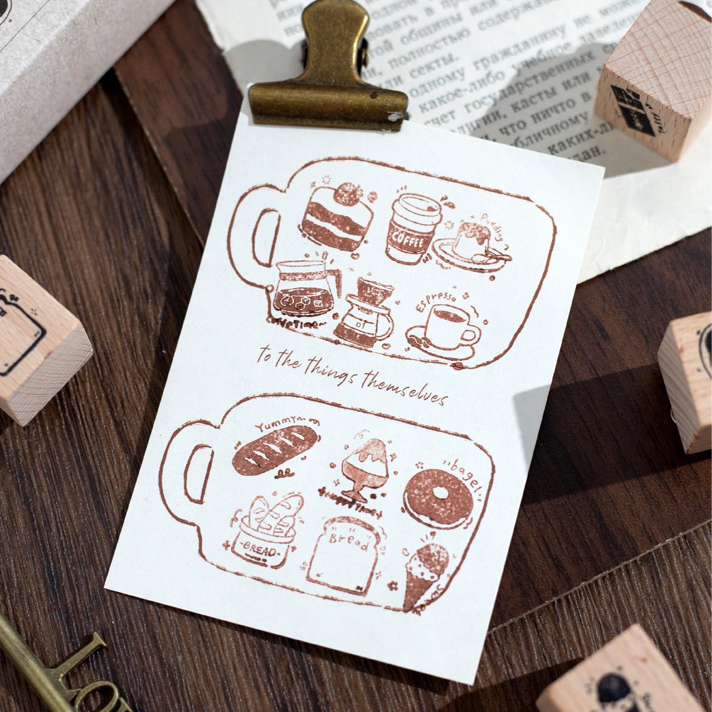 9pcs Cute Coffee Reading Study Dessert Rubber Stamp | Wooden Stamp Set | Daily Plan Schedule Planner Bullet Journal Stamp