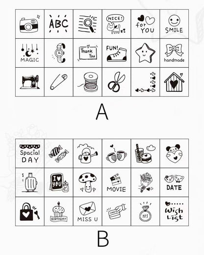 18pcs Cute Mini Icon Daily Life Rubber Stamp | Wooden Stamp Set | Weather Study Health Appointment Daily Plan Planner  Bullet Journal Stamp