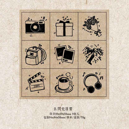 9pcs Cute Coffee Reading Study Dessert Rubber Stamp | Wooden Stamp Set | Daily Plan Schedule Planner Bullet Journal Stamp