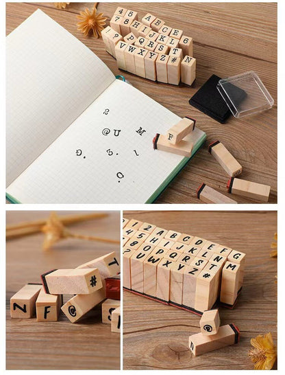 Wooden Alphanumeric Stamps with Ink Stamp Set | Capital Letter Stamps for DIY Craft Cards|Scrapbooking Supplies | Pack of 40 Stamp Set