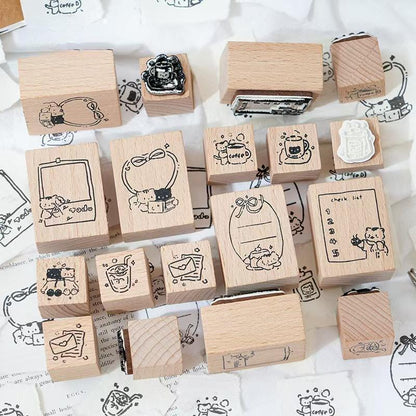 Lovely Cat To Do List Rubber Stamp | Kitten Coffee Wooden Stamp Set | Scrapbooking Bullet Journal Junk Journal Planner Stamp