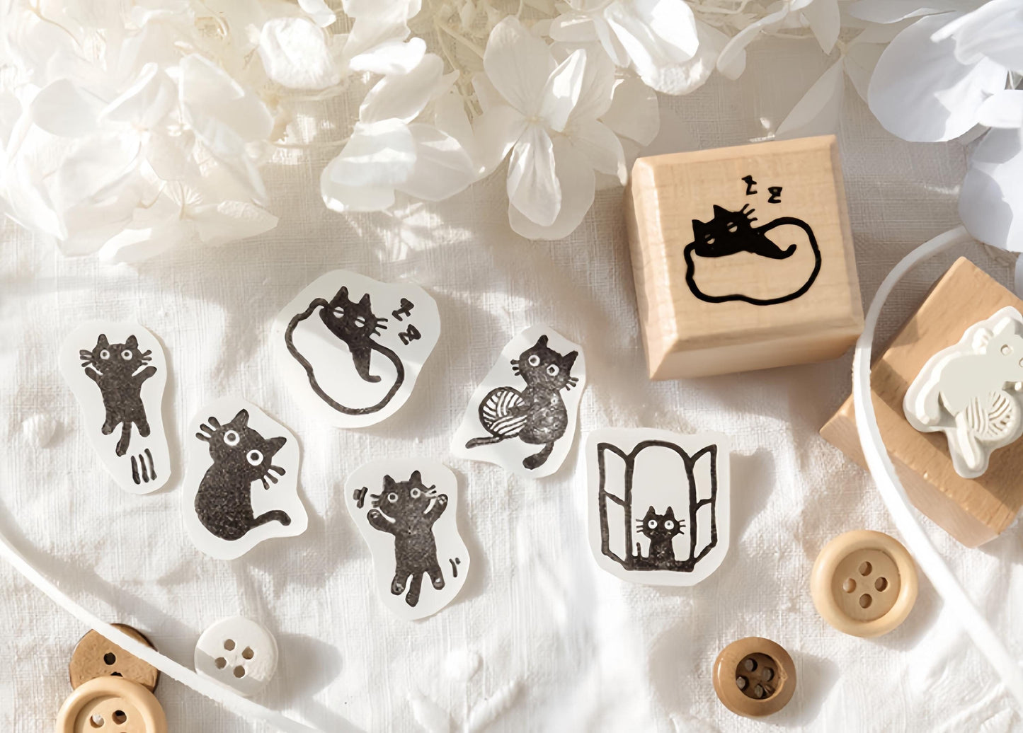 Cute Black Cat Wood Rubber Stamp | Cat Lover Gift | Junk Journal Scrapbooking Planner Accessories Bullet Journal Collage Supplies