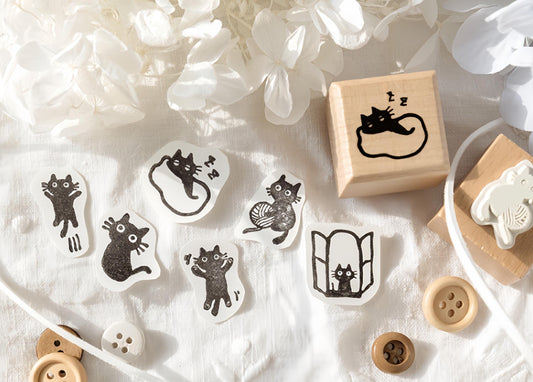 Cute Black Cat Wood Rubber Stamp | Cat Lover Gift | Junk Journal Scrapbooking Planner Accessories Bullet Journal Collage Supplies