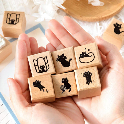 Cute Black Cat Wood Rubber Stamp | Cat Lover Gift | Junk Journal Scrapbooking Planner Accessories Bullet Journal Collage Supplies