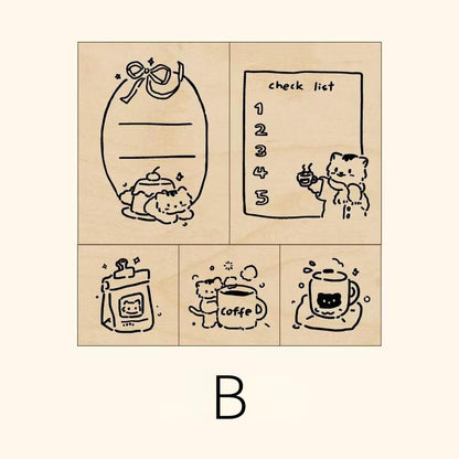 Lovely Cat To Do List Rubber Stamp | Kitten Coffee Wooden Stamp Set | Scrapbooking Bullet Journal Junk Journal Planner Stamp