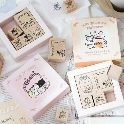 Lovely Cat To Do List Rubber Stamp | Kitten Coffee Wooden Stamp Set | Scrapbooking Bullet Journal Junk Journal Planner Stamp
