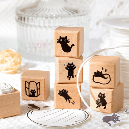 Cute Black Cat Wood Rubber Stamp | Cat Lover Gift | Junk Journal Scrapbooking Planner Accessories Bullet Journal Collage Supplies