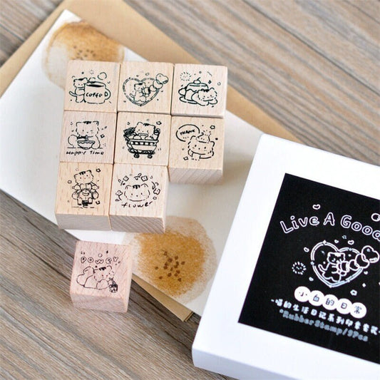 Cute Meow's Life Diary Rubber Stamp | Wooden Stamp Set | Scrapbooking Junk Journal Planner Stamp