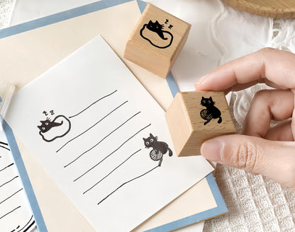 Cute Black Cat Wood Rubber Stamp | Cat Lover Gift | Junk Journal Scrapbooking Planner Accessories Bullet Journal Collage Supplies