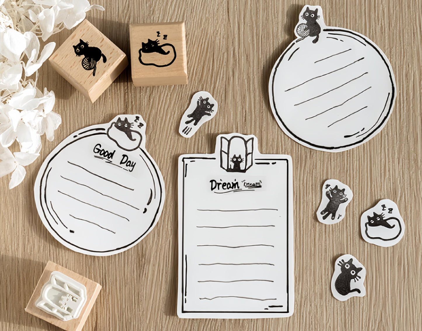 Cute Black Cat Wood Rubber Stamp | Cat Lover Gift | Junk Journal Scrapbooking Planner Accessories Bullet Journal Collage Supplies